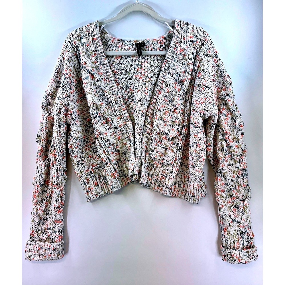 Moon Madison Cropped Open Front Confetti Knit Cardigan‎ Sz S Boho Cottagecore
